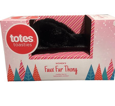 Totes Toasties Women's Memory Foam Slippers Large 8-9 Black Faux Fur NEW