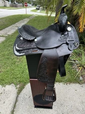 Circle Y 3866 Equitation Western Show Saddle 16” Black Tooled Silver