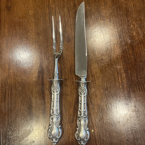 Wallace Sterling Flatware Meadow Rose 1907 2 Pc Carving Set 10 1/4" & 8 3/4"