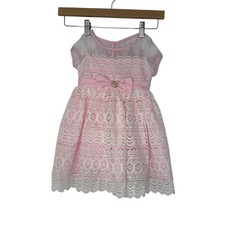 Girls Pink Lace Tulle Party Dress with Bow  Pearls Special Occasion Easter
