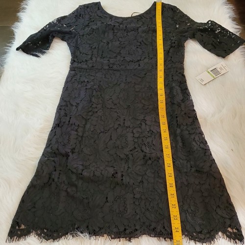 Sharagano Small Black Lace Elbow Sleeve Sheath Dress New With Tags $118 - Picture 8 of 9