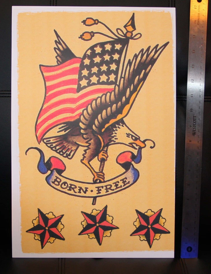BORN FREE USA Eagle vintage Sailor Jerry Traditional style Flash poster print