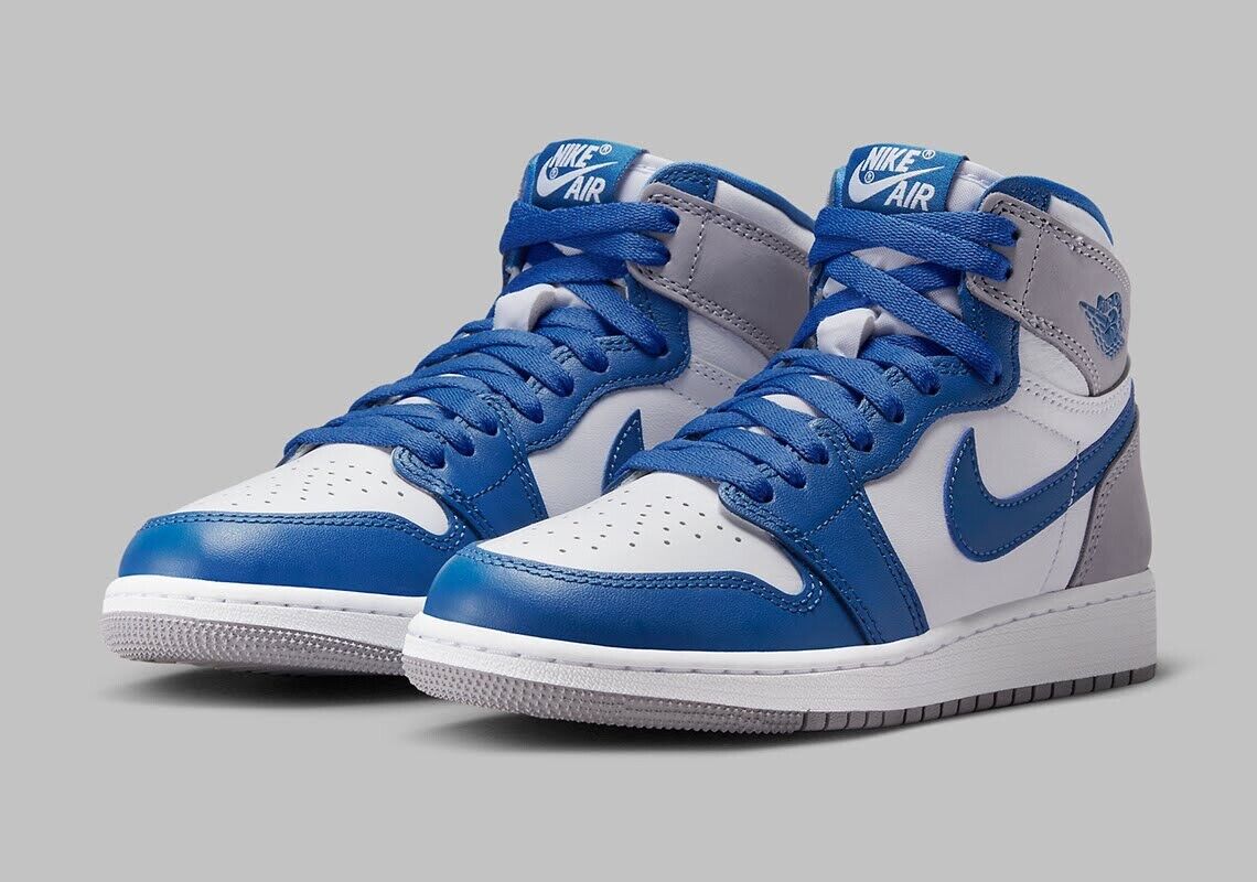 opzettelijk Frustratie houding Nike Air Jordan 1 Retro High OG True Blue Grey White FD1437-410 (GS) Youth  Shoes | eBay