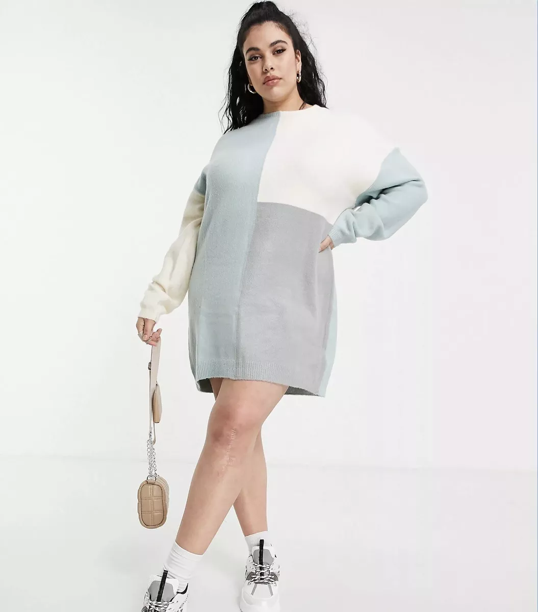 Missguided Womens Color Block Warm Long Sleeve Casual Oversized Sweater Dress 4