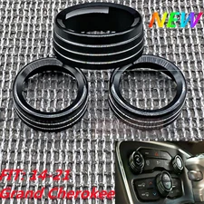 Black Aluminum Climate Volume Turn Knob Ring Cover For 14-21 Grand Cherokee US
