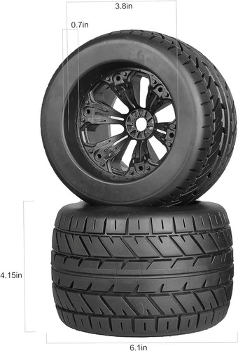 4 pz Ruote Monster Truck Pneumatici Stradali 17 mm Mozzo Esagono per 1/8 RC Auto HPI Savage - Foto 6 di 10