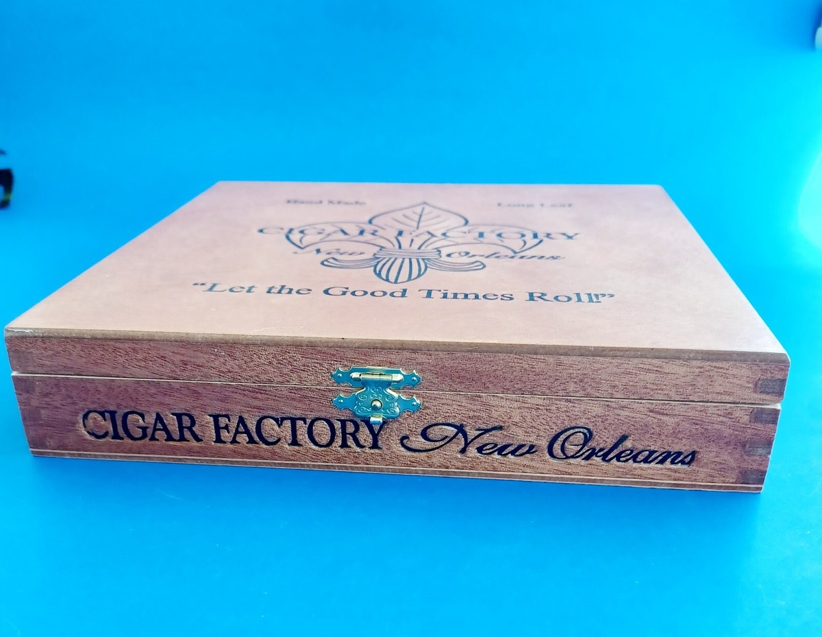 Cigar Factory Wood Box New Orleans w Brass Dominican Rep Let The Good Times Roll