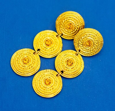 Vintage Gold Tone Earrings, Circle Coins Earrings, Dangle Earrings by Avon - D39