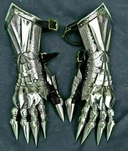 Medieval Gauntlet Pair Accents Knight Crusader Armor Steel Gauntlet Gloves - Picture 6 of 9