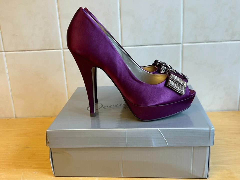 Purple platform heels, Occasions By Casandra Size 6 Diamante bow  peep toe drag - Image 2 of 4
