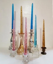 Sheer  "Lucite" Candles Iridescent Flakes 10 inch 6 inch Pair Handmade ASSORTED