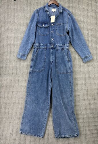 Universal Thread Denim Jumpsuit Womens Size 14R Blue Long Sleeve Utility Baggy
