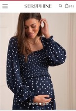 Seraphine Navy Polka Dot Shirred Maternity & Nursing Dress Size 18