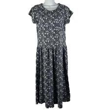 Vintage 80s Sostanza Midi Dress Size S Blue White Floral Drop Waist Cottagecore