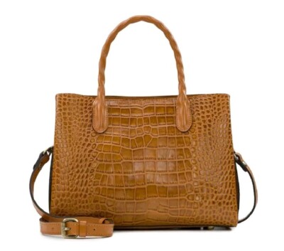 Patricia Nash Genovese Croco Embossed Leather Convertible Satchel Tote-Cognac