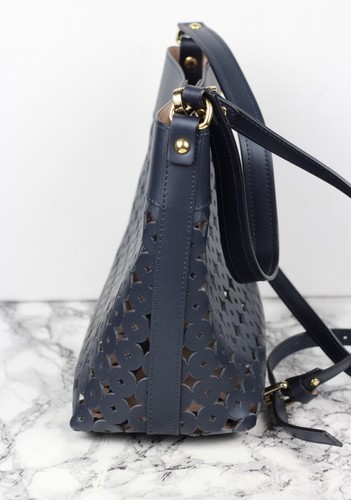 Russell & Bromley Navy Cutwork Leather Shoulder Crossbody Summer Bag - Picture 9 of 14