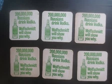 6 X WOLFSCHMIDT Vodka 1970,s Australian Issue collectable COASTERS 
