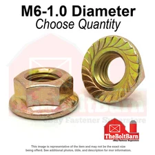 M6-1.0 Class 8 Serrated Hex Flange Nuts Zinc Yellow Coarse Thread (Pick Qty)