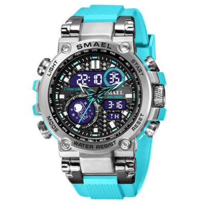 SMAEL Men Watch Steel Case LED Dual Time Display Digital Wristwatch Male Watches