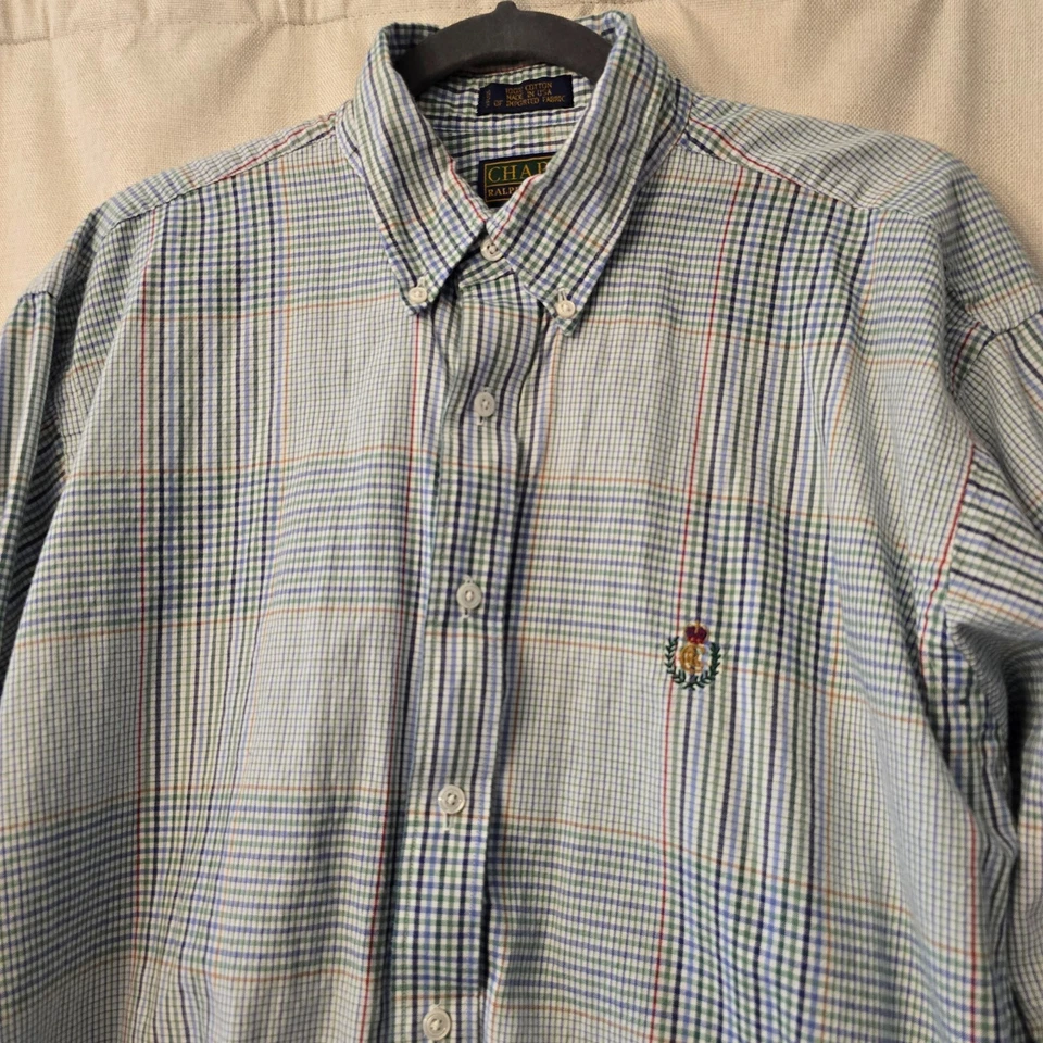 vintage Chaps Ralph Lauren Blue Plaid Button Up Long Sleeve - Image 4 of 4