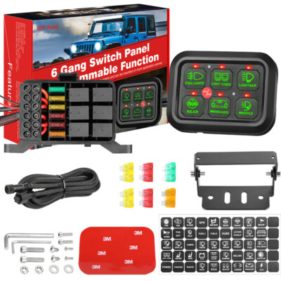 6-Gang Switch Panel Relay Automatic Dimmable Circuit Control Box Car Marine 12V