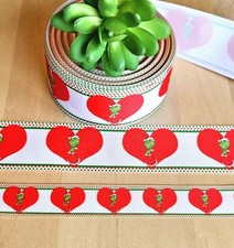 7/8  1.5" 1 YD Grinch Grosgrain Ribbon Love Grinch Valentine Hearts