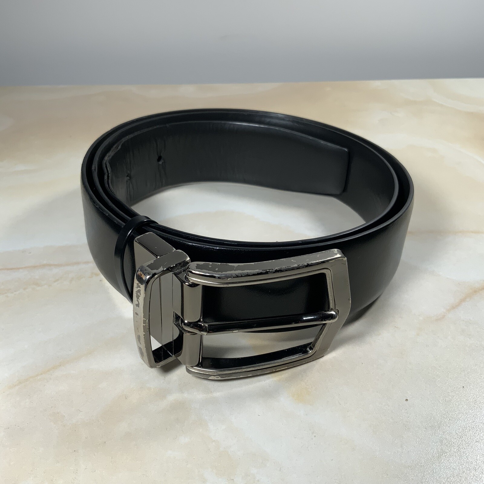 Perry Ellis Black Leather Belt Men Reversible 34/… - image 1