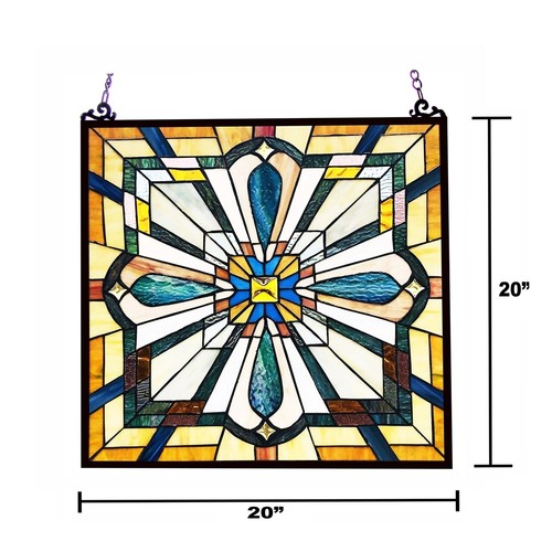 Stained Glass Tiffany Style Window Panel Arts & Crafts Mission Design 20" x 20" - Picture 4 of 4