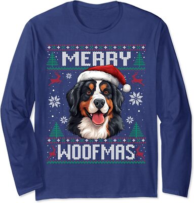 Merry Woofmas Bernese Mountain Dog Christmas Berner Long Sleeve T-Shirt