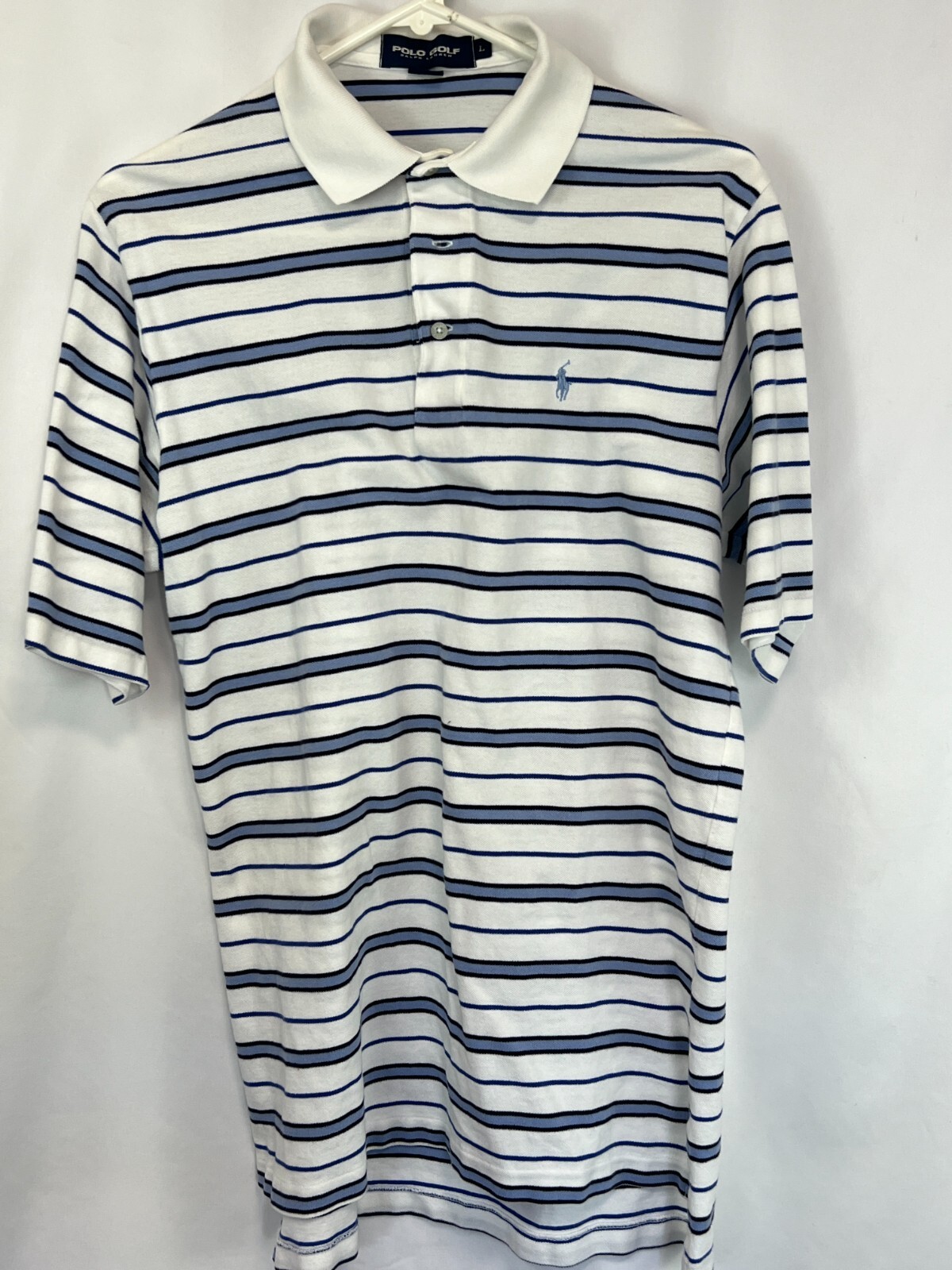 POLO GOLF camicia uomo grande Ralph Lauren blu bianco righe piccolo blu pony polo