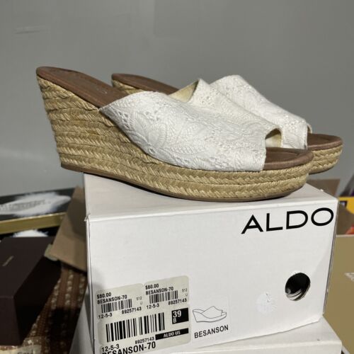 Aldo Besanson wedge sandals wicker heel white fabr