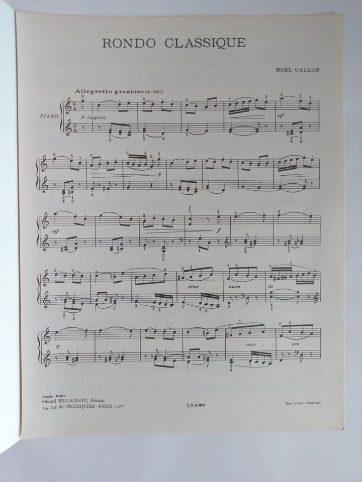 Partition " RONDO CLASSIQUE " pour Piano NOËL GALLON . - Photo 2/2