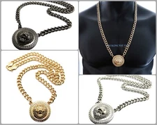 Hip Hop Lion Head Face Pendant 10mm 30" Cuban Link Chain Necklace XC245