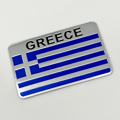 Greece Flag Car Emblem Badge Decal Greek Sticker 2''x 3'' Aluminum NEW GR