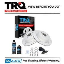 TRQ Rotor & Brake Pad Ceramic Performance Drilled Slotted Rear Kit w/Chemicals