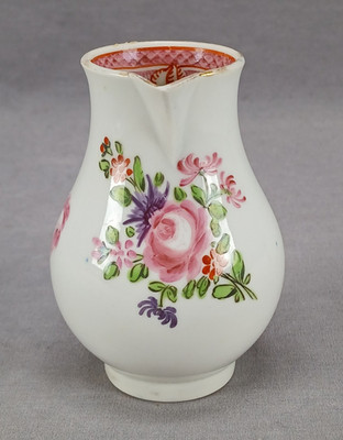 18th Century Worcester Hand Painted Pink Rose Floral Porcelain Creamer Cream Jug