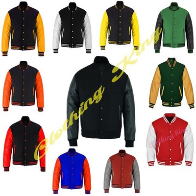 Varsity Letterman Wool & Real Cowhide Leather Sleeves High Quality Bomber Jacket