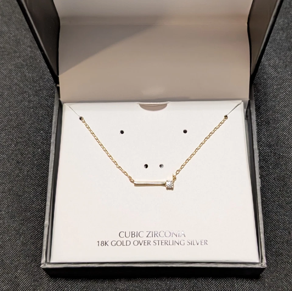 Collar Bernini gigante de una sola barra para mujer con circonita cúbica de oro de 18 quilates sobre esterlina de 16"-18" Foto 3 de 4