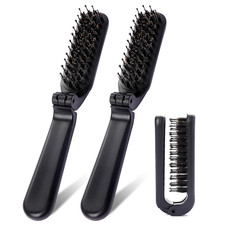 Foldable Brush for Purse, 2 Pack Small Portable Travel Hair Brush with Natural B