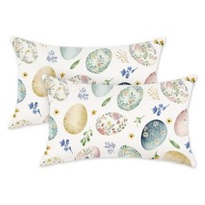 Easter Throw Pillow Covers 12 x 20 Set of 2 Easter Colorful Eggs Flower