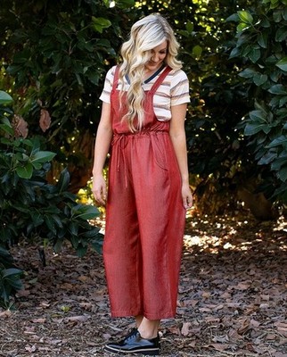 Lularoe Juliet Chambray Jumpsuit Size 3X XXXL 3XL Tan Red Color  NWT