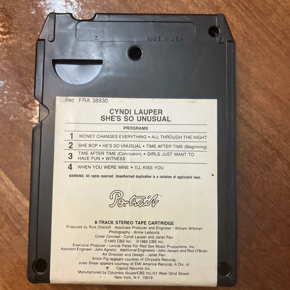 Cyndi Lauper She's So Unusual 8 Track Rare CRC FRA 38930 With Sleeve Untested — 第 4/4 张图片