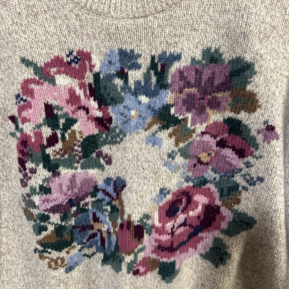 Suéter Floral Vintage Eddie Bauer Mezcla Lana L Pequeño Años 80 90 Cottagecore Usado en Excelente Condición Foto 3 de 4