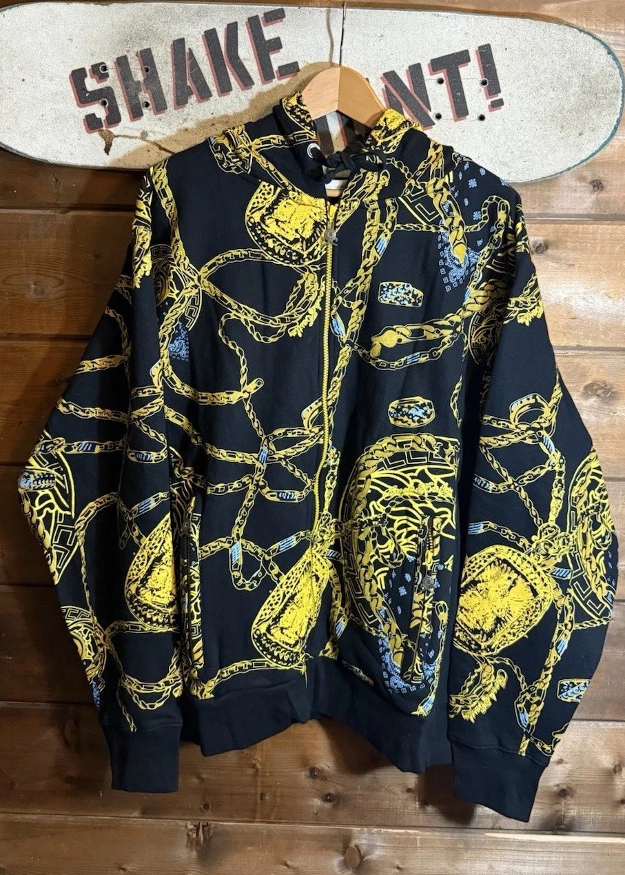 Y2K Hip Hop Crooks and Castles AOP Jewelry Chains Zip Up Hoodie Thermal Lined XL