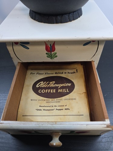 Vintage Thompson Coffee Mill Grinder Handpainted Tulips Working - Picture 4 of 10
