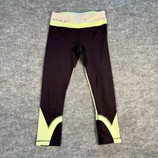 Lululemon Crop Leggings Size 4 Black Green Yellow Panels Zip Pocket