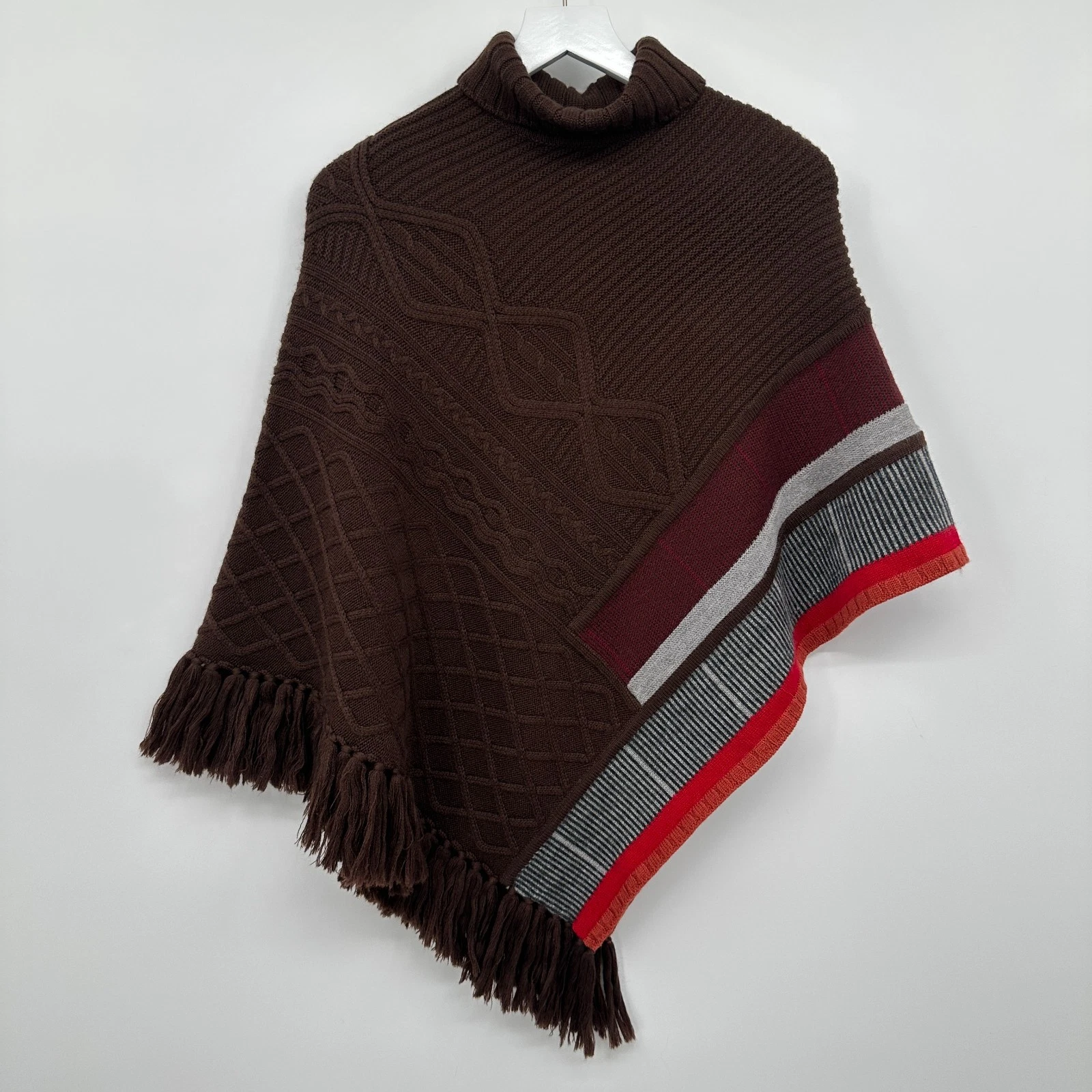 Sleeping on Snow Anthropologie Poncho Sweater One Size 100% Wool Fringe Earthy