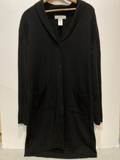 Jones New York Black Button Front Knit Long Cardigan Front Pockets Size XL