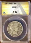 1902-P Grades F12 Barber Silver Half Dollar 50c by ANACS, Beautiful Coin!