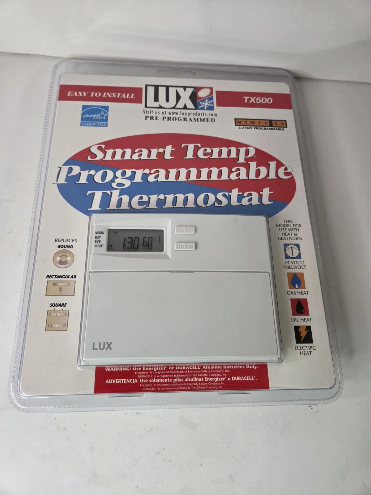 Lux Smart Temp TX500 Programmable Thermostat for Heating Cooling System NEW